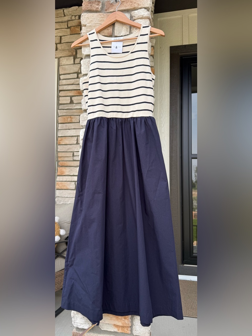 Gilli Navy and White Striped Maxi Dress